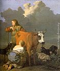 Karel Dujardin Woman Milking a Red Cow painting